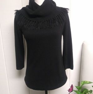 Fringed Cowl Neck Sweater